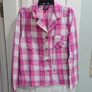 Pink and White Plaid Button-Up Shirt